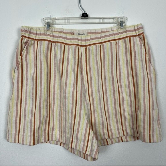 Madewell Textural Knit High-Rise Pleated Shorts in Stripe- Size XLarge - Picture 3 of 6
